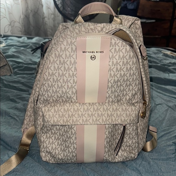 Michael Kors Beige and Pink Logo Backpack - Picture 1 of 2
